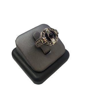 Vintage Signed Judith Jack Sterling Onyx & Marcasite Art Deco Style Ring Size 7